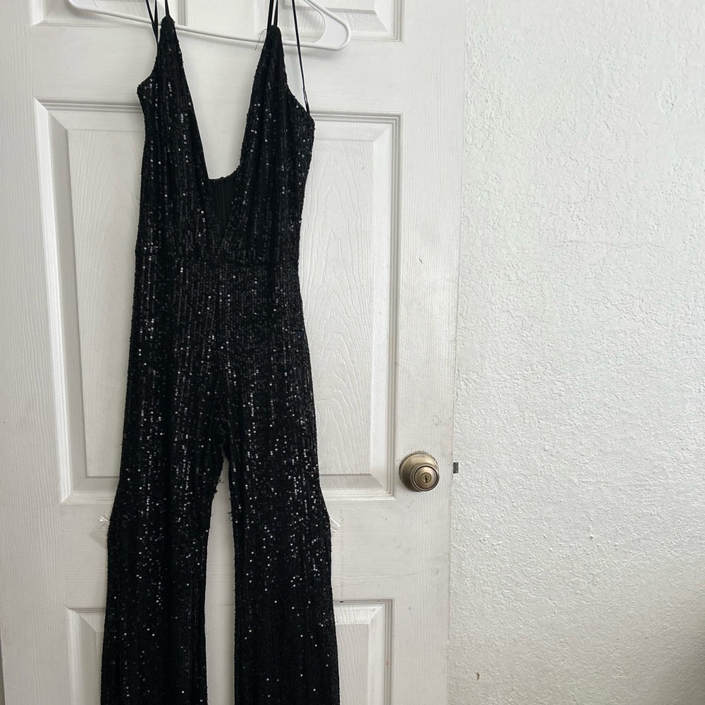 Fashion Nova Black Glitter Jumpsuit